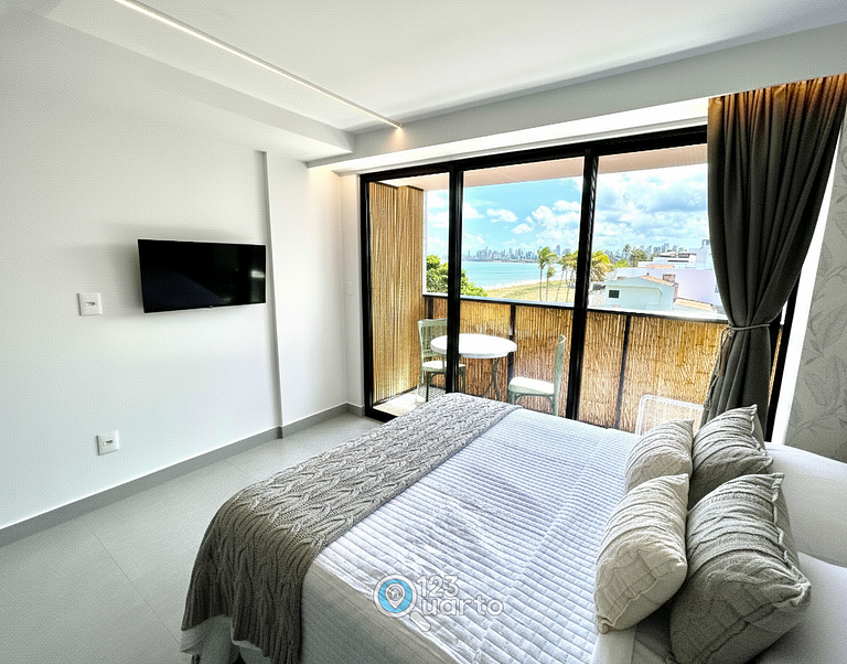 Flat Vista Mar com Varanda | 123Quarto #XR306