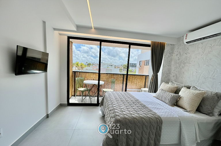 Flat Vista Mar com Varanda | 123Quarto #XR306